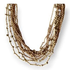 NY multi-strand neutral tone bead and thread necklace